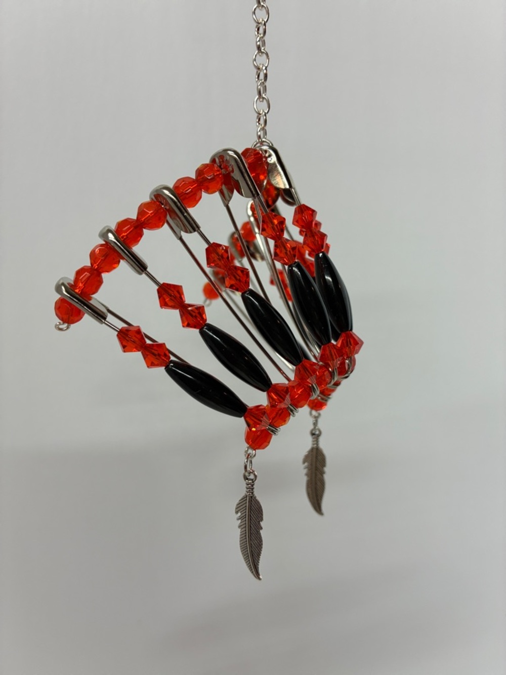 Native American Headress Orange and Black Beaded Western Style